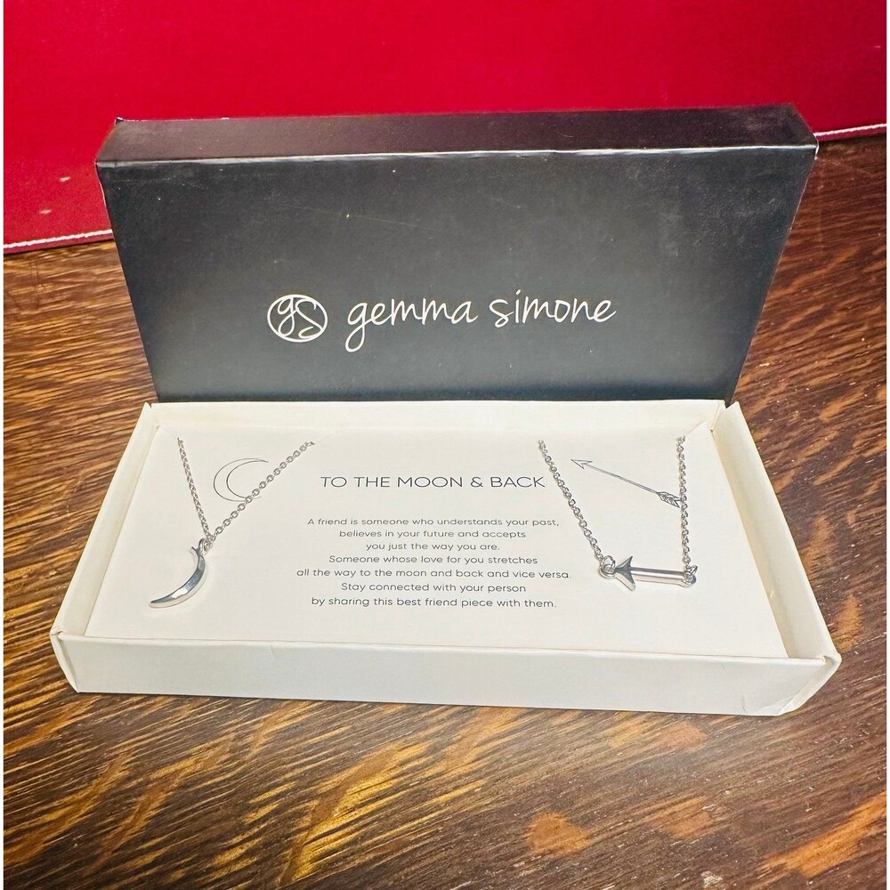 NIB Gemma Simone "To The Moon & Back" Silver Tone Best Friend Necklace Set